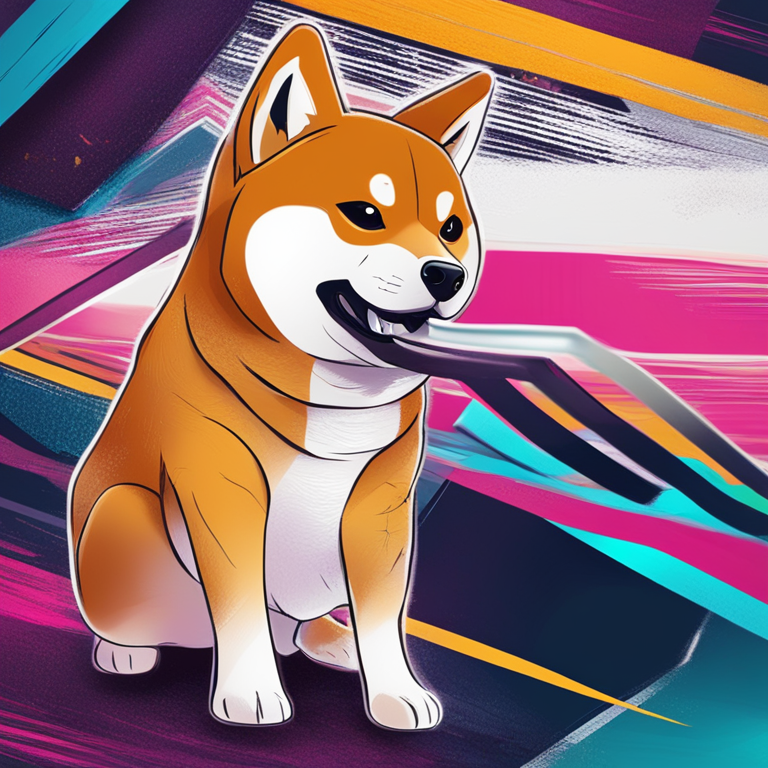 Hand-drawn digital illustration of Shiba Inu (SHIB) breaking out of a downtrend, digital art, Artstation HQ, abstract concept, vibrant colors, meme coin motif