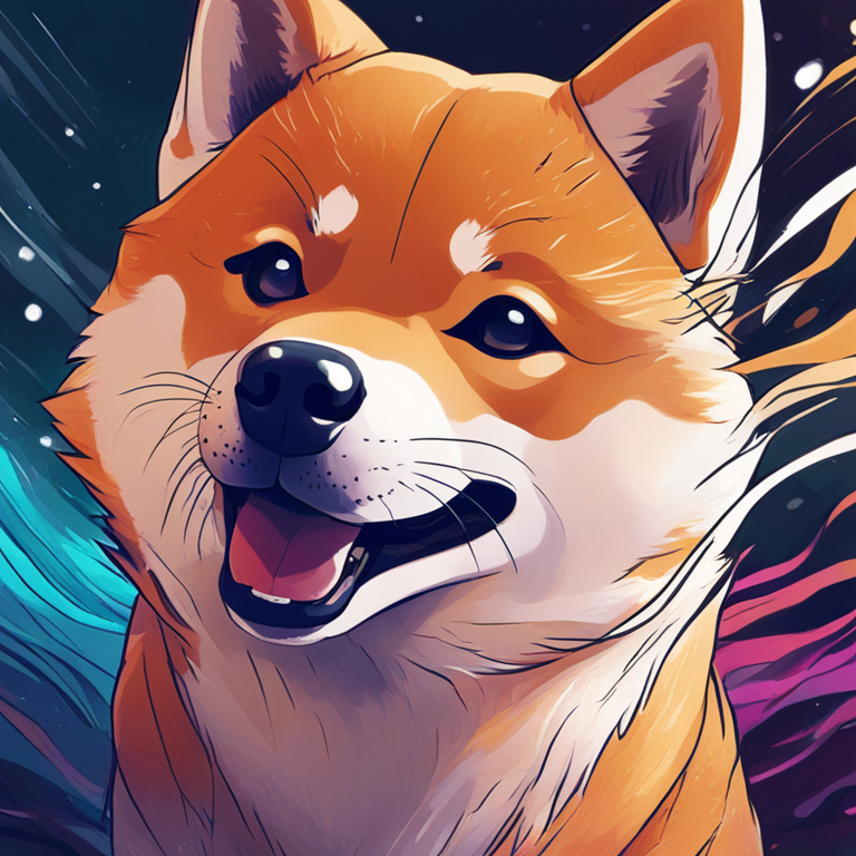 Hand-drawn digital illustration of Shiba Inu (SHIB) potentially breaking out, making its way upwards, digital art, Artstation HQ, flowing lines, dynamic colors, hopeful mood