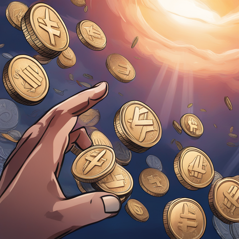 Hand-drawn digital illustration of meme coins soaring straigiht upwards, artstation HQ, digital art