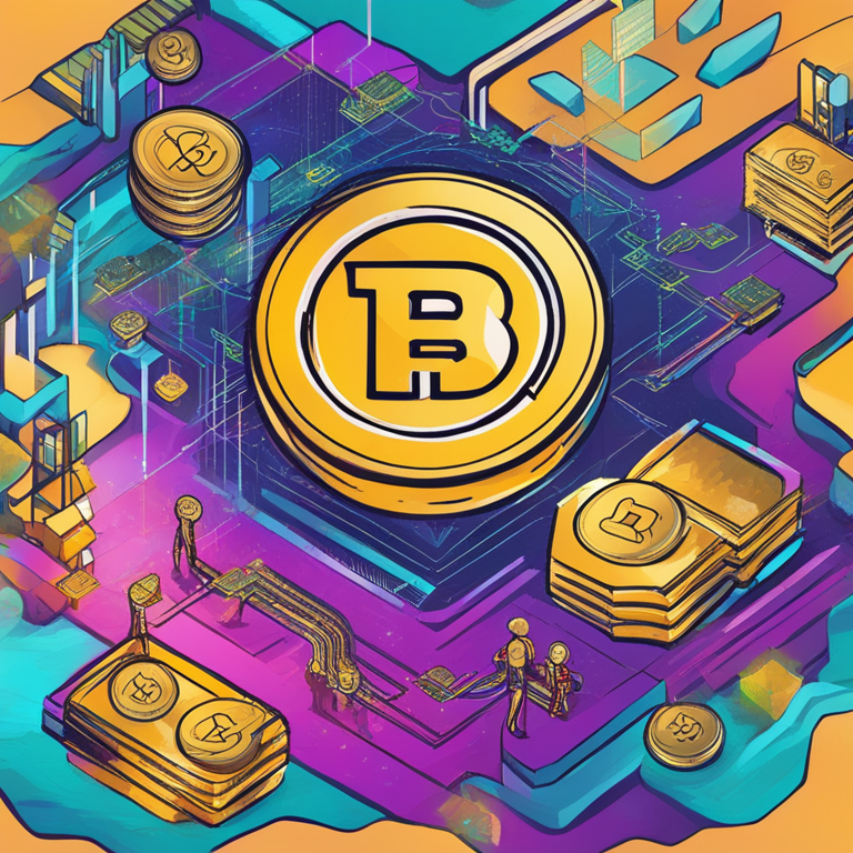 Hand-drawn digital illustration depicting the growth of DeFi, with digital coins and blockchain nodes interconnected, trending on Artstation, high-quality, vibrant colors, modern art style