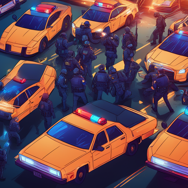 Detailed digital illustration of law enforcement seizing crypto assets, futuristic and modern, stylish digital art, popular on Artstation, vibrant hues