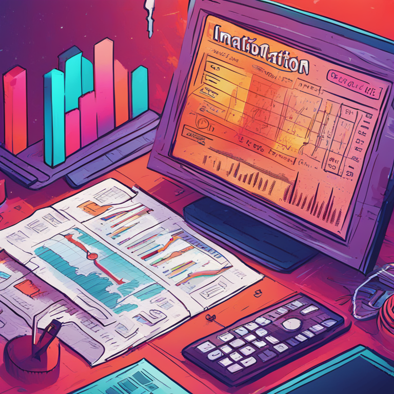 hand-drawn digital illustration representing US inflation data analysis, Artstation HQ, digital art, economic indicators, detailed, vibrant colors, trendy magazine style