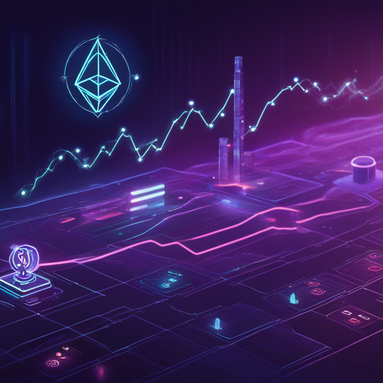 hand-drawn digital illustration, Artstation HQ, digital art, stylish depiction of Ethereum blockchain with efficient gas transaction paths, including abstract graphs and data points to show reduced gas usage