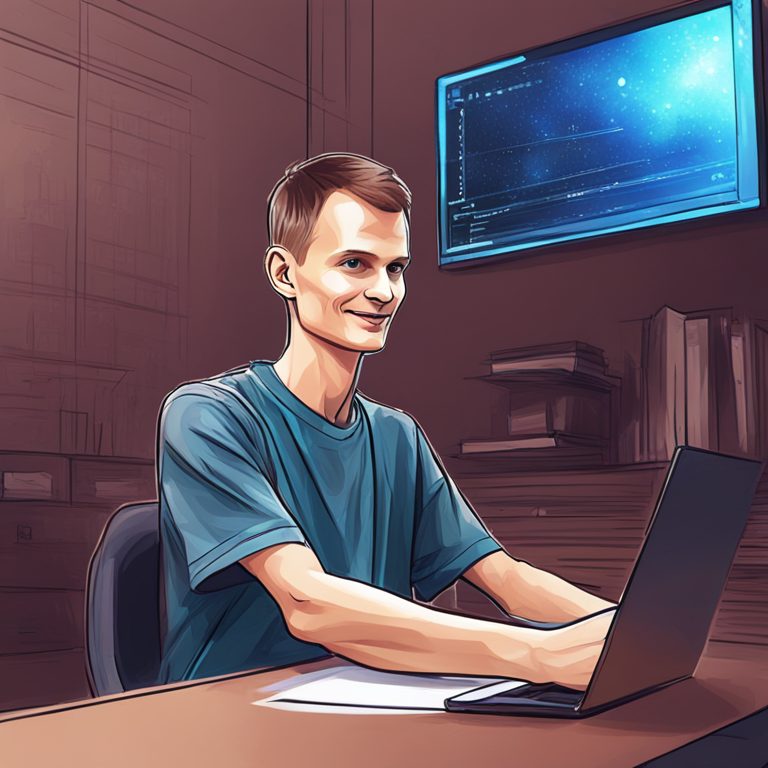 Drawing of Vitalik Buterin presenting a new proposal, abstract, hand-drawn digital illustration, Artstation HQ, digital art