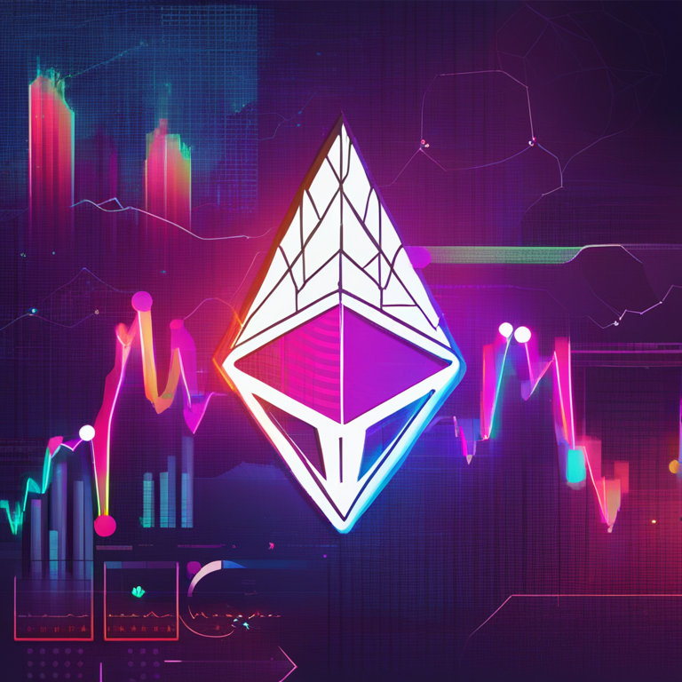 A hand-drawn digital illustration of Ethereum logo, futuristic financial graphs, and trading charts in a vibrant magazine style, Artstation HQ, digital art