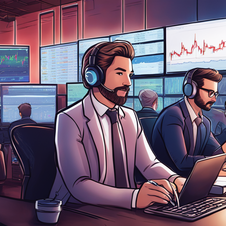 Hand-drawn digital illustration of investors monitoring XRP trading activity on digital devices, Artstation HQ, digital art, cryptocurrency excitement, trading screens, trending financial news