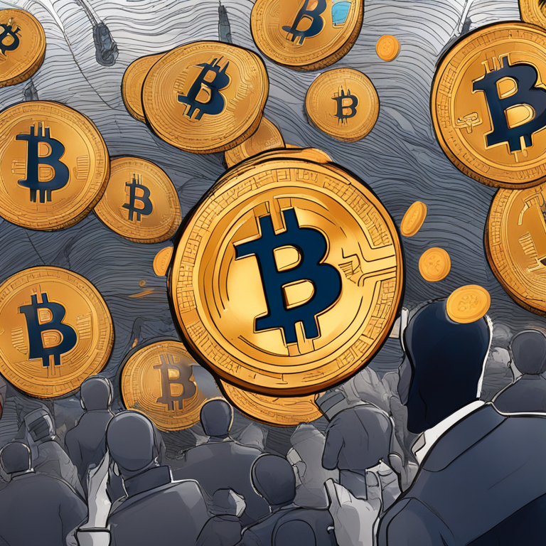 Digital illustration of fluctuating bitcoin value against the backdrop of inflation-related imagery, hand-drawn digital illustration, Artstation HQ, digital art