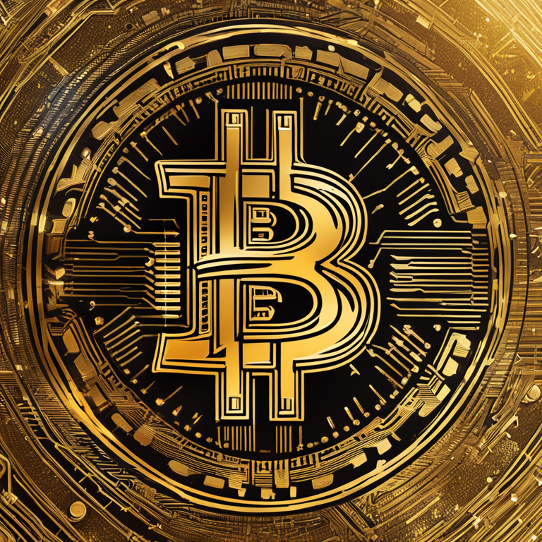 hand-drawn digital illustration of a bitcoin with gold-like shine, Artstation HQ, digital art, fintech background, vibrant colors, high-tech, minimalist design