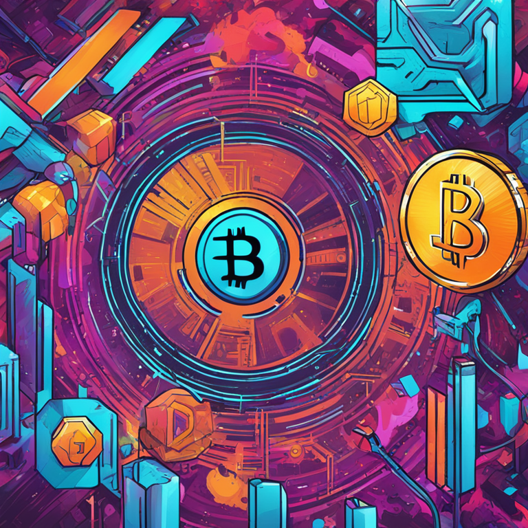 hand-drawn digital illustration, Artstation HQ, digital art, factors driving cryptocurrency market interest, including social media influence, financial investments, and technological advancements, vibrant colors, modern abstract art style