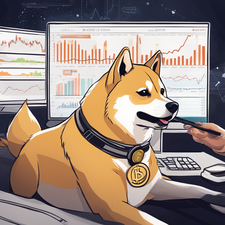 Hand-drawn digital illustration of DOGE market trends with graphs and charts, Artstation HQ, digital art, modern and futuristic financial data representations with Dogecoin symbol leading the pack, trending on Artstation