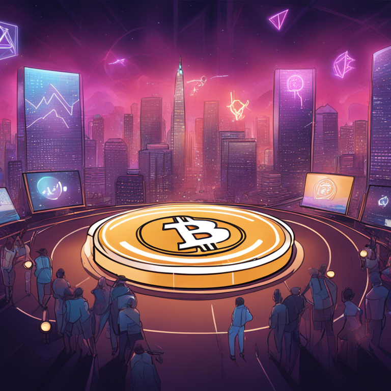 Hand-drawn digital illustration of a futuristic cryptocurrency market, showing Dogecoin symbol rising prominently, Artstation HQ, digital art, modern trading platforms, and graphs in the background, trending on Artstation