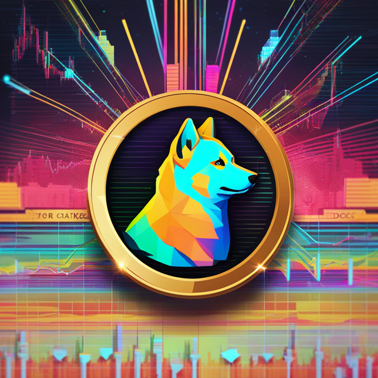 Detailed digital art of Dogecoin symbol with rising trend graph, vibrant colors, Artstation HQ