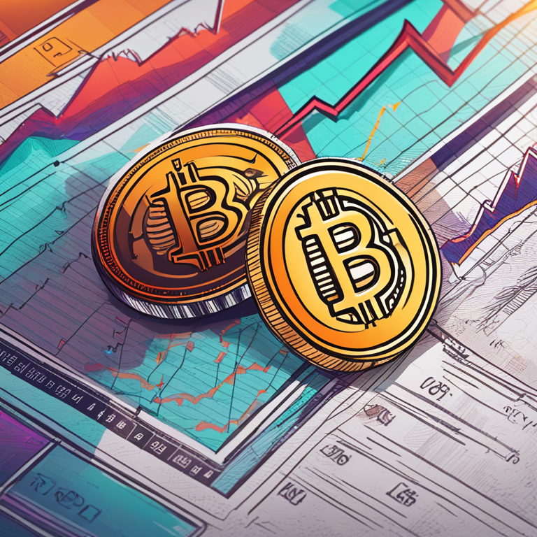 Hand-drawn digital illustration of Bitcoin and stock market graphs, blending traditional and digital art styles, featuring vibrant colors and intricate details, trending on Artstation, digital illustration