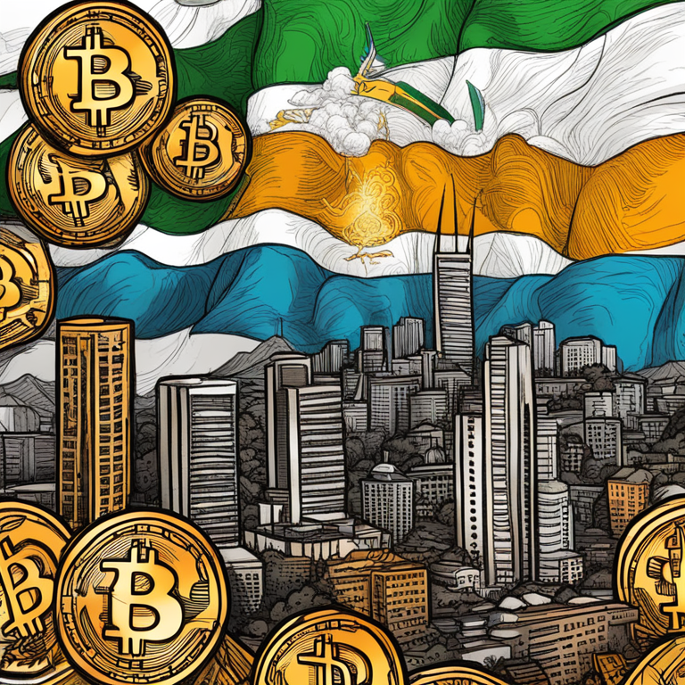 Hand-drawn digital illustration of Bitcoin symbolism in Brazil, including trading charts and Brazilian currency, vibrant and detailed, trending on Artstation, digital illustration