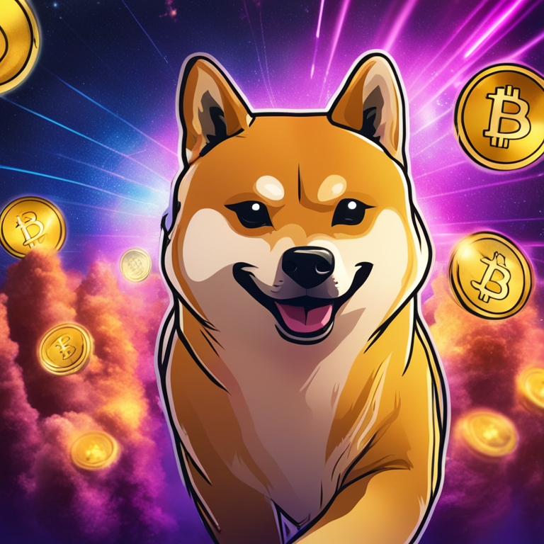 Dogecoin bulls surging forward, hand-drawn digital illustration, Artstation HQ, digital art, dramatic upward trend, vibrant and intense, Dogecoin logo twinkling, bullish sentiment, trading charts in the background