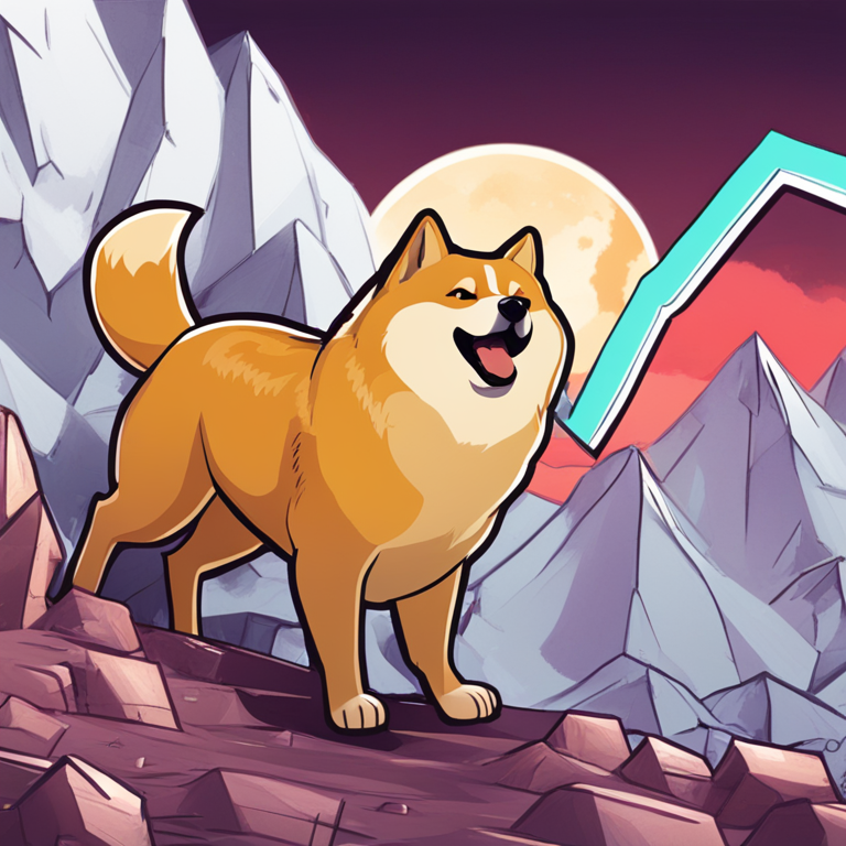 hand-drawn digital illustration, Artstation HQ, digital art of Dogecoin price forecast, rocky path to higher value, dynamic market charts, stylized bullish graphs, trending on Artstation