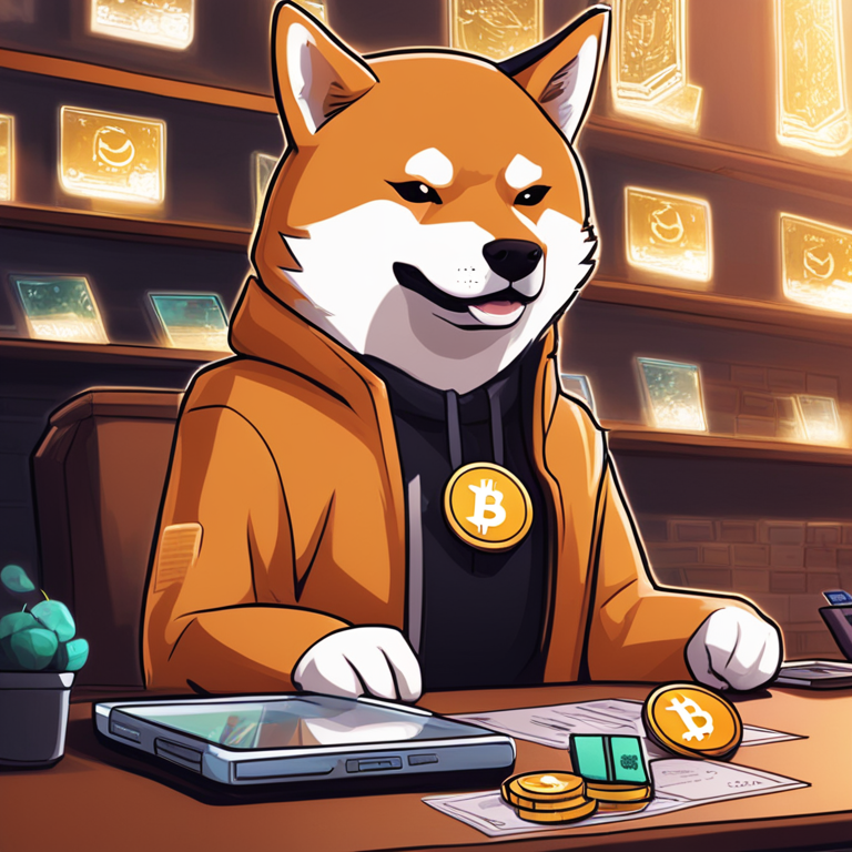 Illustration of Shiba Inu cryptocurrency, showcasing digital wallets and transaction graphics, hand-drawn digital illustration, Artstation HQ, digital art