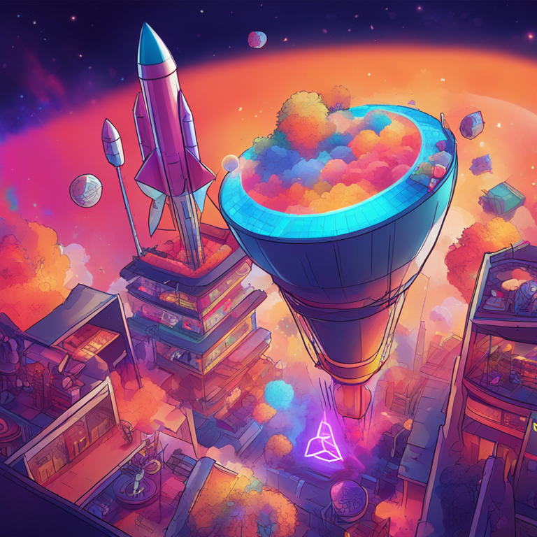 Abstract digital illustration of Solana's impressive market growth, showcasing crypto charts, a rocket, and financial data, digital art, trending on Artstation, detailed, vibrant colors, hand-drawn style, Artstation HQ