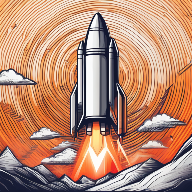 Abstract illustration of a Solana (SOL) cryptocurrency rocket rise, hand-drawn digital illustration, Artstation HQ, dynamic graph, cryptocurrency market, digital art