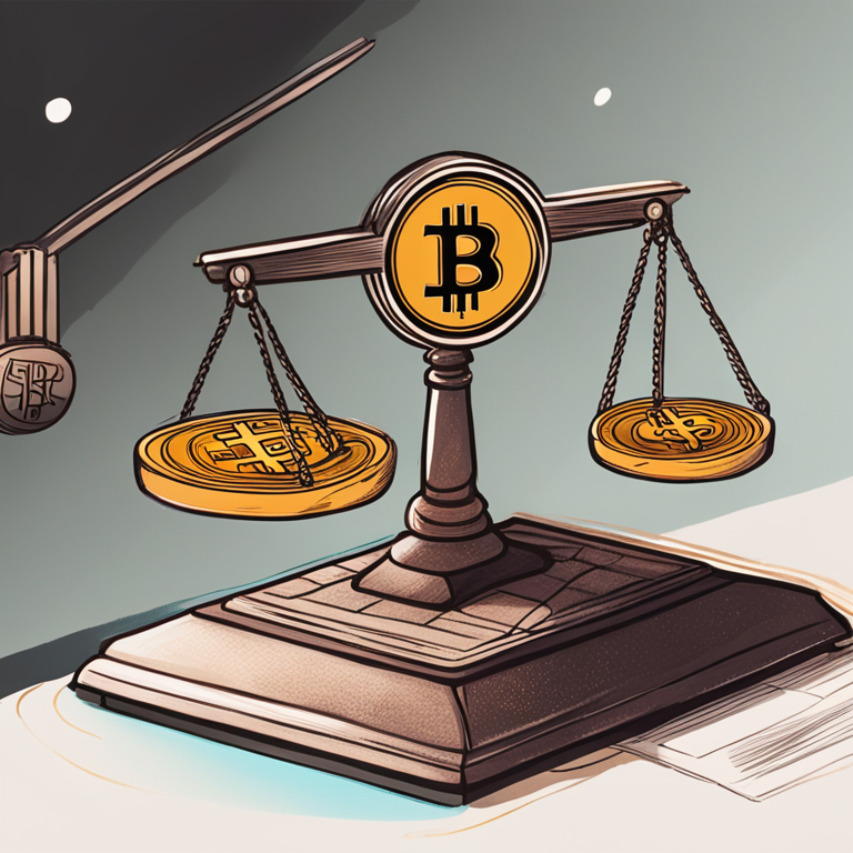 Hand-drawn digital illustration of Bitcoin as a reserve asset, Artstation HQ, digital art, showing a balance scale with Bitcoin on one side and Yen on the other.