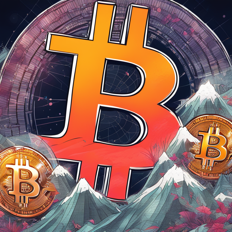 Hand-drawn digital illustration of Bitcoin surrounded by abstract financial charts and Japanese currency, Artstation HQ, digital art, vibrant and modern style