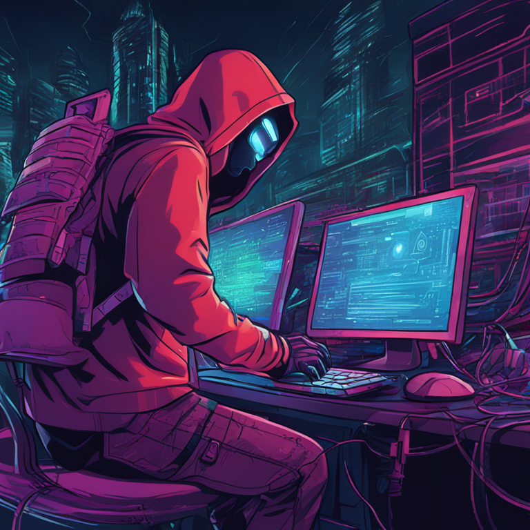 a hand-drawn digital illustration of a cyber attack, showing a hacker manipulating social engineering techniques, Artstation HQ, digital art, futuristic scenery, intricate details, vibrant colors, modern style