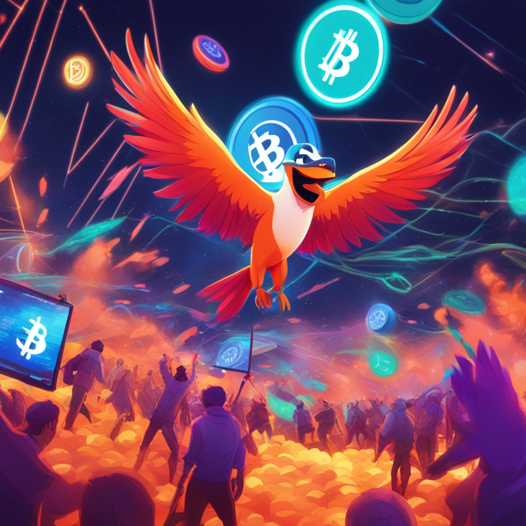 Digital illustration of soaring cryptocurrency graphs and PEPE token in a chaotic market, Artstation HQ, digital art, energetic, and vibrant scene, high volatility