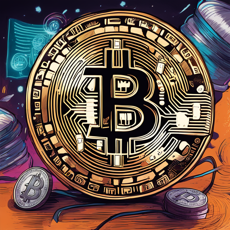 hand-drawn digital illustration of Bitcoin and US Inflation, trending magazine style artwork, showing Bitcoin logo and US financial elements, Artstation HQ, digital art, vibrant colors, high detail