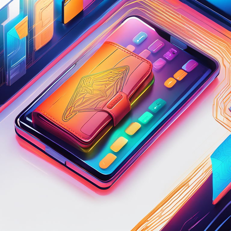 hand-drawn digital illustration, Artstation HQ, digital art: abstract visualization of a digital wallet network, vibrant colors, highly detailed, modern and sleek, against a minimalistic background, trending on Artstation