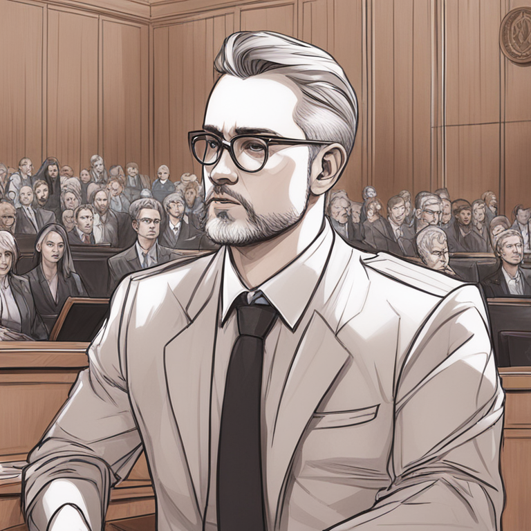 hand-drawn digital illustration of Alexey Pertsev in court, Artstation HQ, digital art, courtroom scene, trending on Artstation