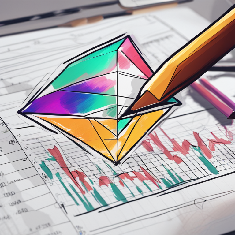 Ethereum price analysis chart, hand-drawn digital illustration, trending on Artstation, detailed, modern visual representation