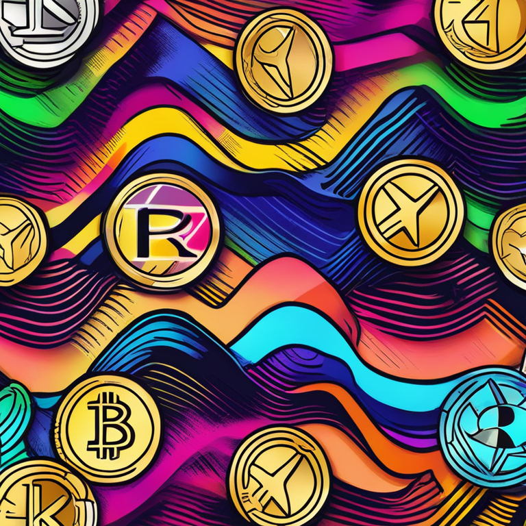 hand-drawn digital illustration of cryptocurrency coins with XRP symbol, Artstation HQ, digital art, vibrant colors, modern style, abstract economic background