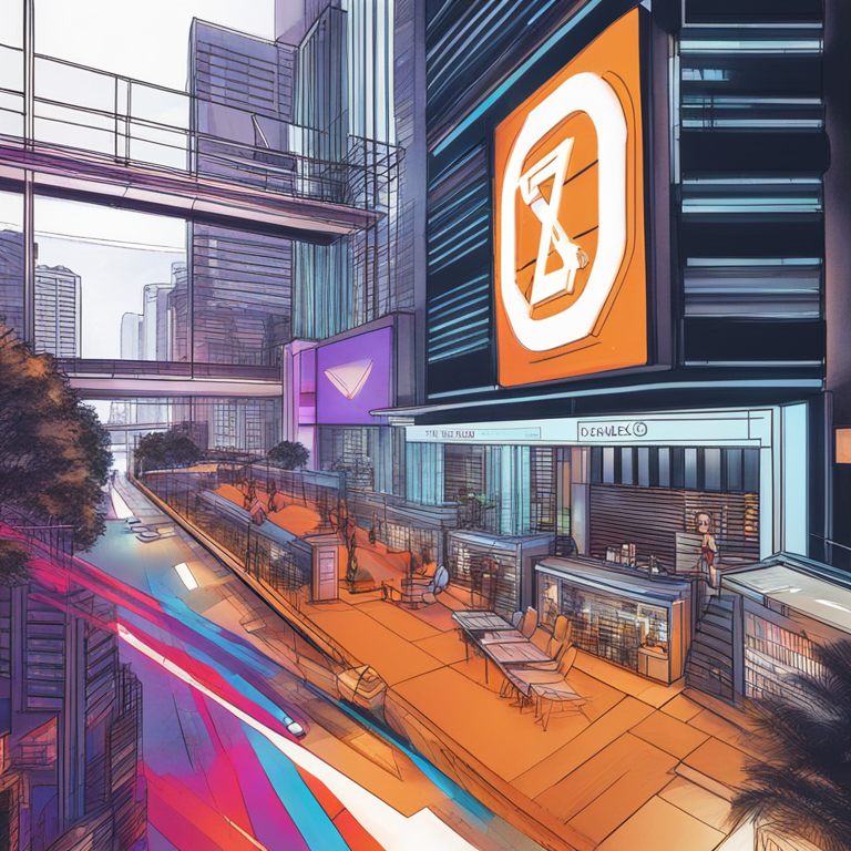 hand-drawn digital illustration, Artstation HQ, digital art, vibrant collaboration in fintech, Deutsche Bank, Project Guardian Singapore, cutting-edge blockchain technology