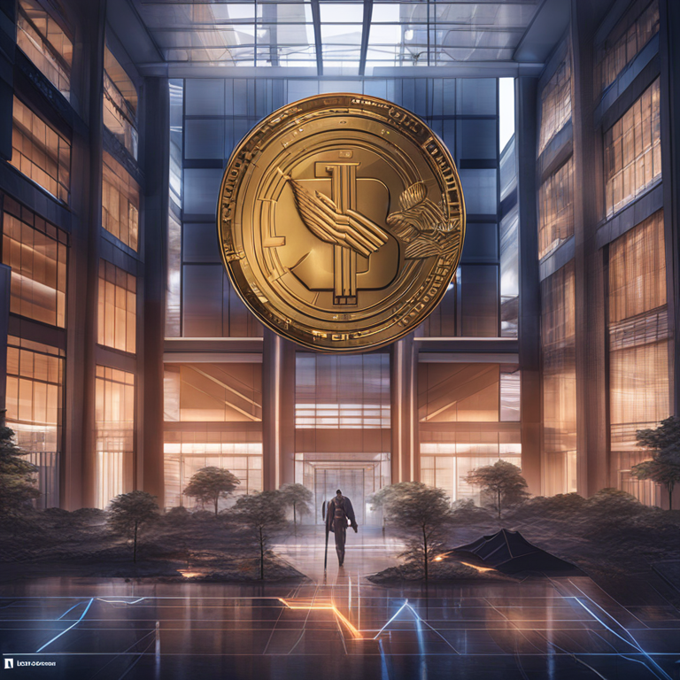 A digital illustration showcasing Deutsche Bank's involvement in Project Guardian, featuring symbolic digital tokens and interconnected blockchain networks, Artstation HQ, digital art