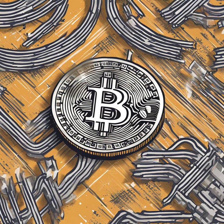 Hand-drawn digital illustration of Bitcoin and Dollar symbols with fluctuating lines, Artstation HQ, digital art