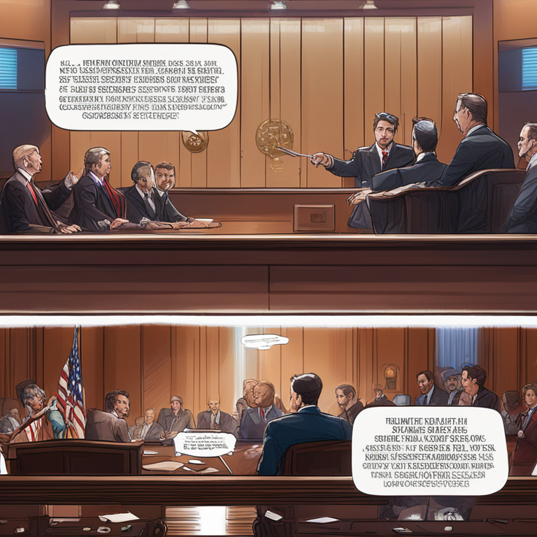 digital illustration of Ripple vs SEC courtroom drama, Artstation HQ, digital art, intense legal battle, cryptocurrency regulation