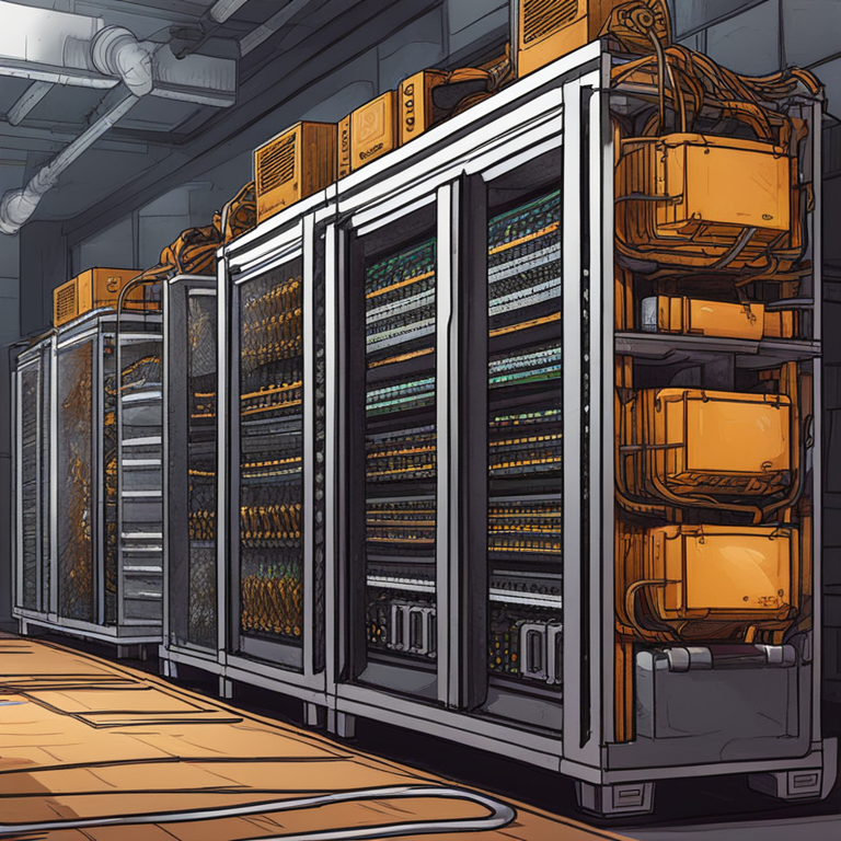 A hand-drawn digital illustration of cryptocurrency mining rigs and miners in Russia, digital art, Artstation HQ, detailed and modern