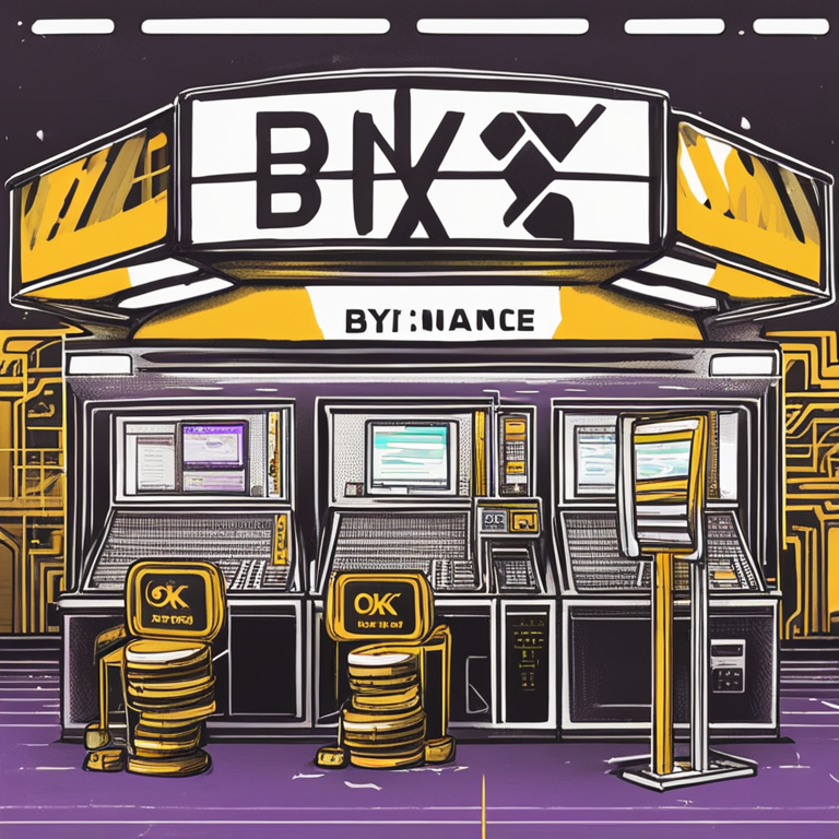 Artistic digital sketch portraying the leading crypto exchanges with Binance, ByBit, and OKX in a graphical representation, hand-drawn digital illustration, Artstation HQ, digital art