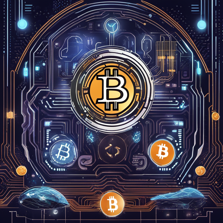 hand-drawn digital illustration showcasing Bitcoin with futuristic overlay and DeFi elements, Artstation HQ, digital art