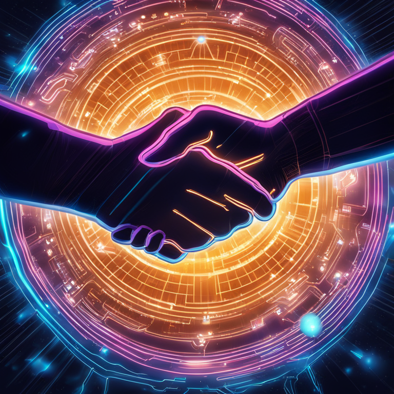 Vibrant digital illustration of two hands exchanging Bitcoin, symbolizing decentralized finance, Artstation HQ, digital art, abstract, glowing Bitcoin icon, dynamic lines, smooth, high-resolution