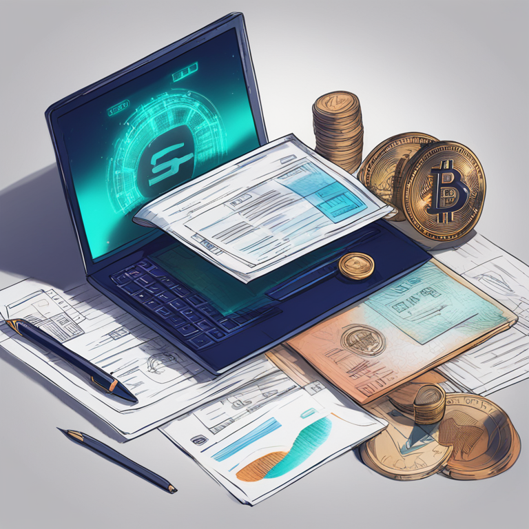 Detailed digital illustration of SEC's official notice, hand-drawn style, Artstation HQ, showcasing blockchain and financial documents, sleek and modern digital art, captivating and abstract visuals, trending on Artstation