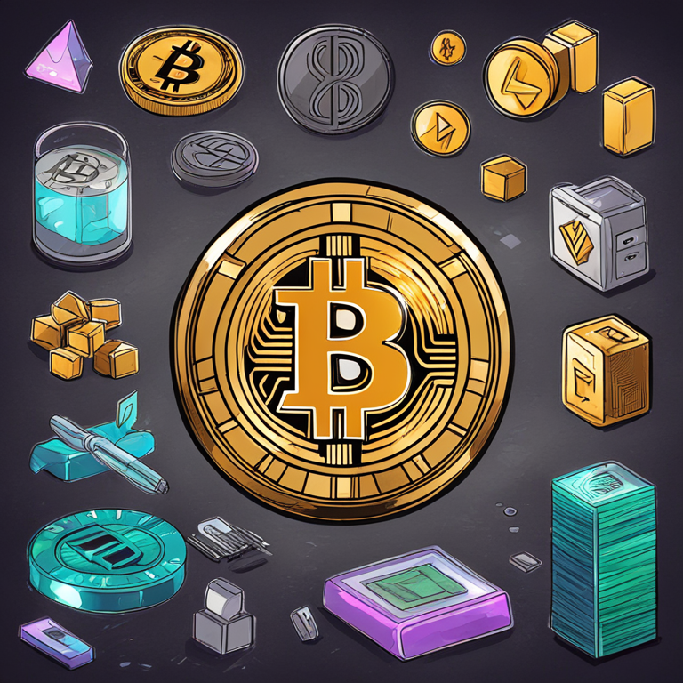 hand-drawn digital illustration of various uses of cryptocurrency, Artstation HQ, digital art