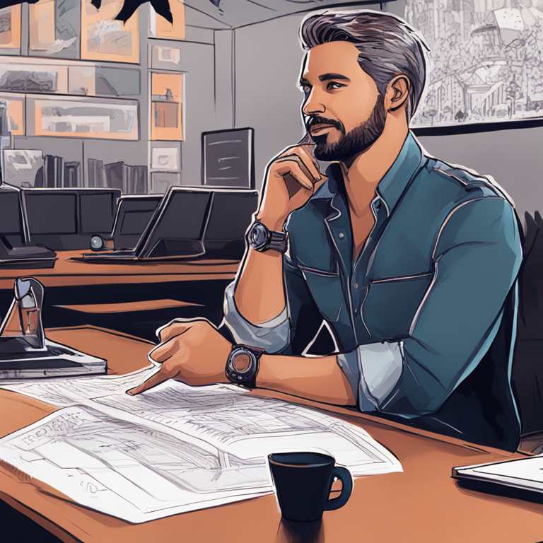 Hand-drawn digital illustration of Raoul Pal discussing crypto trends, Artstation HQ, digital art