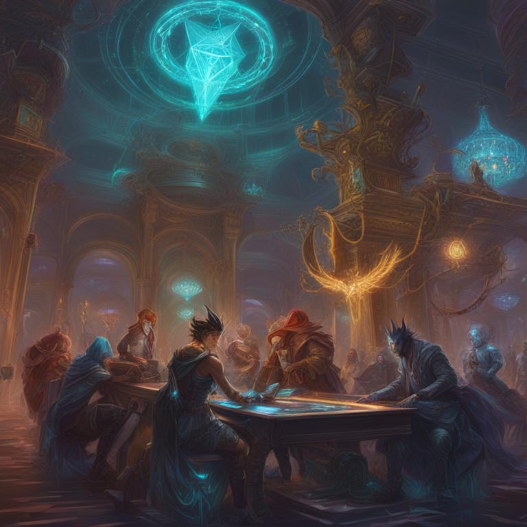 Hand-drawn digital illustration, Artstation HQ, Ethereum rollups mechanism, multiple transactions being processed off-chain, digital art, vibrant colors, intricate blockchain design, Art by Peter Mohrbacher and Donato Giancola, high-tech, modern graphic