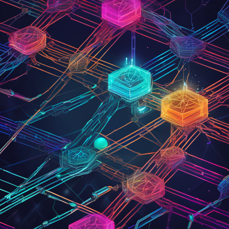 hand-drawn digital illustration of interconnected blockchain networks, vibrant colors, intricate lines, digital art, trending on Artstation, futuristic and innovative