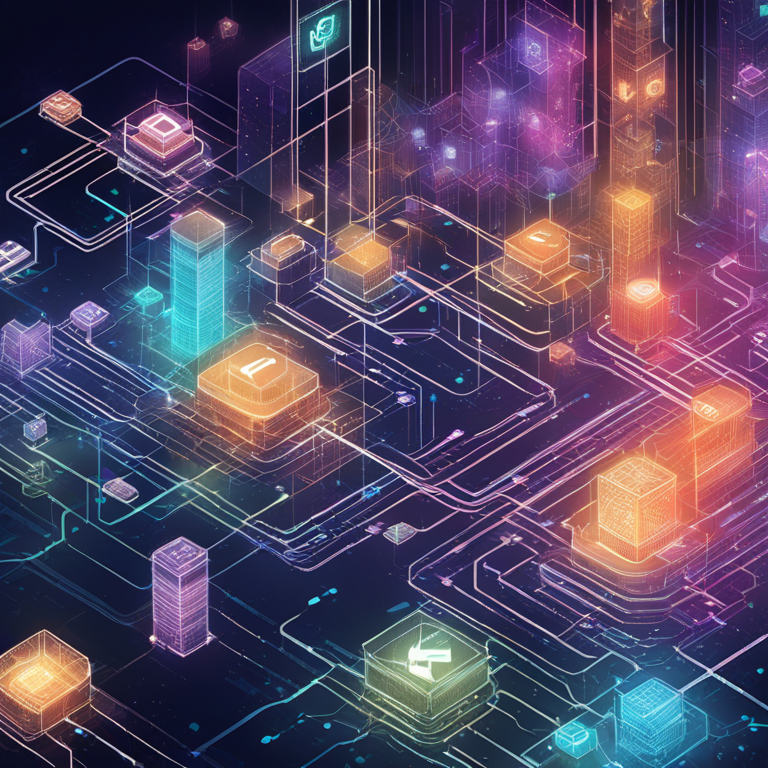 Abstract representation of an interconnected blockchain ecosystem, hand-drawn digital illustration, Artstation HQ, digital art