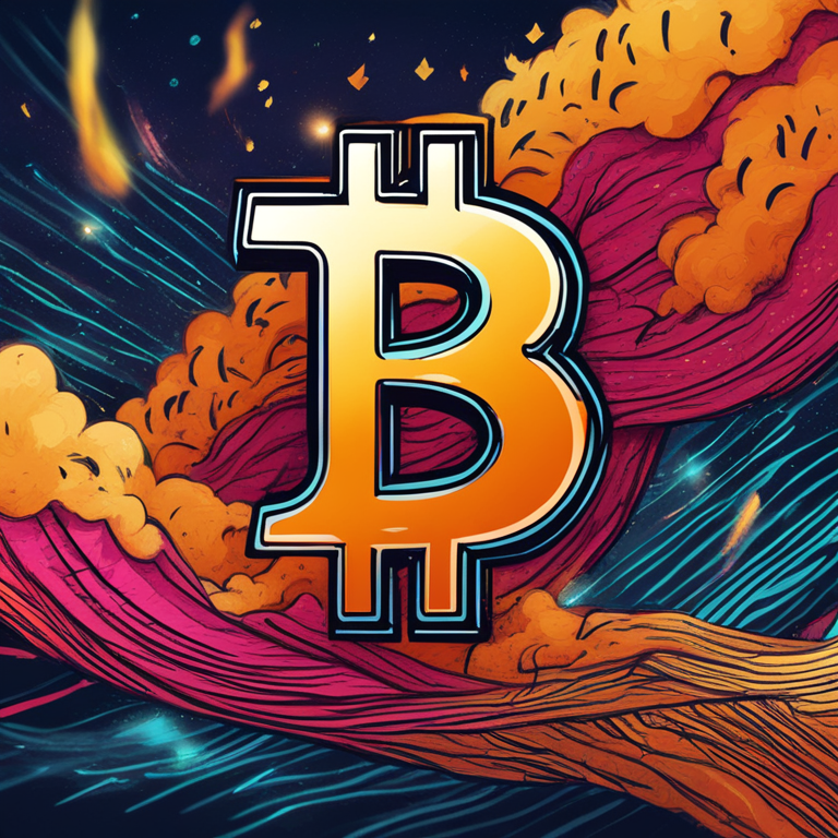 Hand-drawn digital illustration of Bitcoin's upward trajectory with halving event & ETF symbols, Artstation HQ, digital art, trending on magazine, vibrant colors