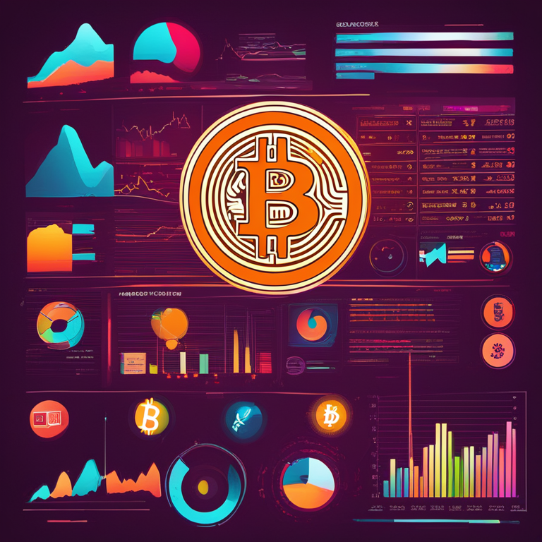 Hand-drawn digital illustration showing various economic indicators affecting Bitcoin, abstract digital art, vibrant colors, Artstation HQ