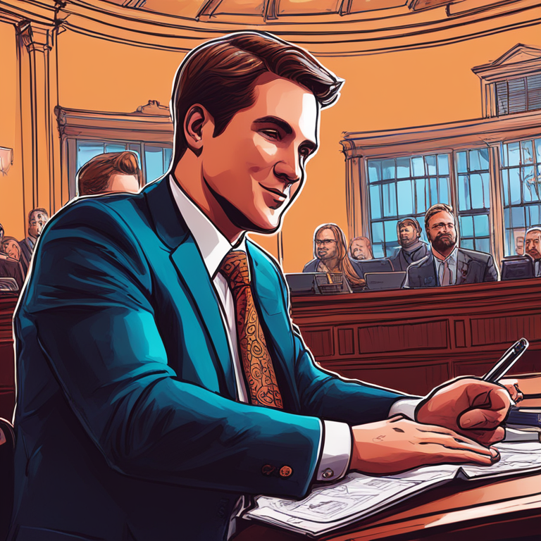 A hand-drawn digital illustration of a New Hampshire lawmaker proposing Bitcoin allocation, detailed, vibrant colors, Artstation HQ, digital art by famous artists