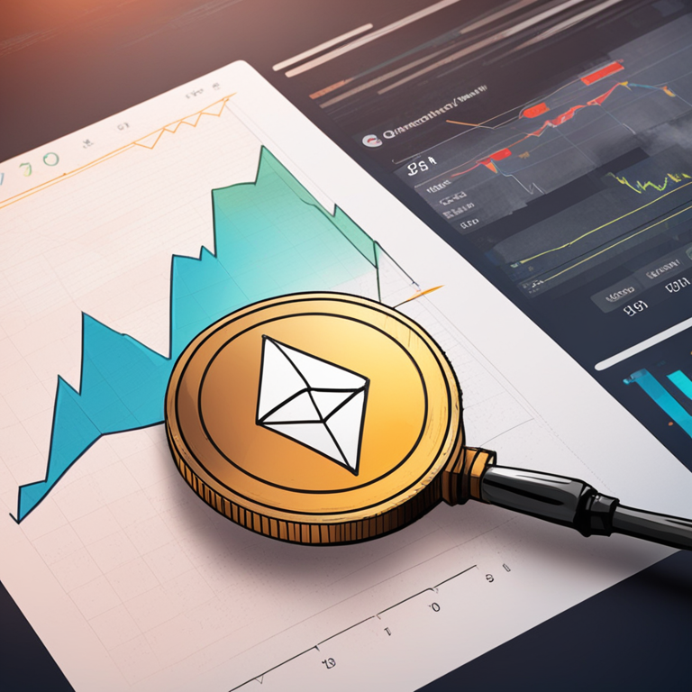 hand-drawn digital illustration of Ethereum coin alongside a rising arrow and trend charts, signifying analysis and prospects in the cryptocurrency market, Artstation HQ, digital art